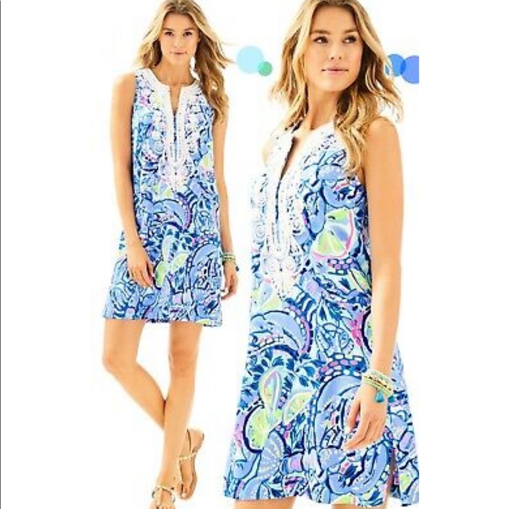 Size 10 Lilly Pulitzer Carlotta Stretch Blue Peri Pinch Pinch Shift Dress